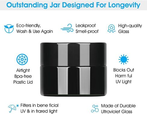 10g Thick Black UV Protection Small Glass Jars with Lids 10ml Concentrate Jars for Airtight Storage Wax Leaf Salve Cream Refillable Containers Jar (D capacity: 10ml 12PCS) in Saudi Arabia