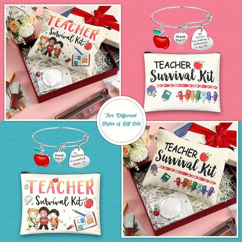 Highergo 16 Pcs Teacher Appreciation Gift Set for Women, 8 Teacher Makeup Pouch Cosmetic Bags and 8 Teacher Bangle Bracelets, Graduation End of Year Thank You Gifts for Teacher (Heart Style) in Kuwait