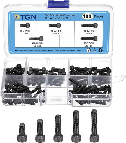 100Pcs #6-32 Bolts Socket Head Screws Kit, 6-32 Screw Assortment, 12.9 Grade Steel #6-32 x 1/4", 3/8", 1/2", 5/8", 3/4" Hex Socket Head Cap Screws Bolt Set for 3D Printing DIY in Saudi Arabia