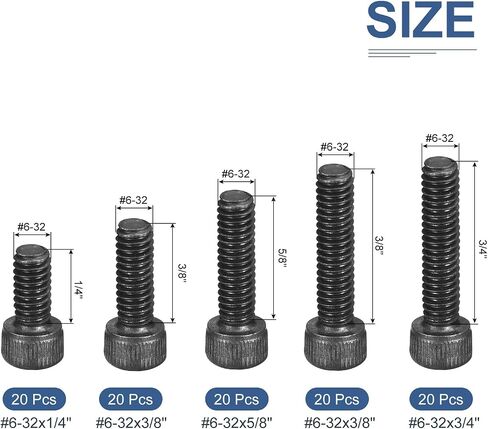 100Pcs #6-32 Bolts Socket Head Screws Kit, 6-32 Screw Assortment, 12.9 Grade Steel #6-32 x 1/4", 3/8", 1/2", 5/8", 3/4" Hex Socket Head Cap Screws Bolt Set for 3D Printing DIY in Saudi Arabia