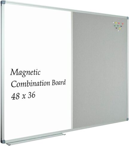 JILoffice السبورة البيضاء القابلة للمسح الجاف / لوحة نشرة اللباد الرمادي، لوحة كومبو 48 × 36 بوصة، إطار من الألومنيوم الفضي مثبت على الحائط للمكتب والمنزل والمدرسة in Kuwait