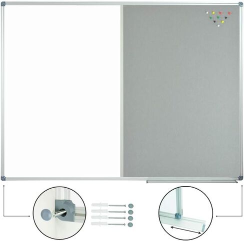 JILoffice السبورة البيضاء القابلة للمسح الجاف / لوحة نشرة اللباد الرمادي، لوحة كومبو 48 × 36 بوصة، إطار من الألومنيوم الفضي مثبت على الحائط للمكتب والمنزل والمدرسة in Kuwait