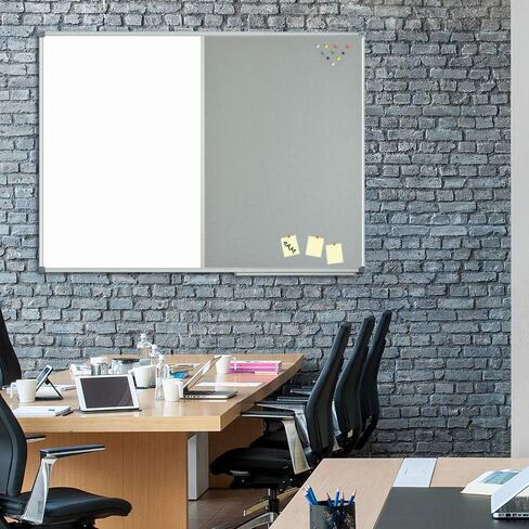 JILoffice السبورة البيضاء القابلة للمسح الجاف / لوحة نشرة اللباد الرمادي، لوحة كومبو 48 × 36 بوصة، إطار من الألومنيوم الفضي مثبت على الحائط للمكتب والمنزل والمدرسة in Kuwait