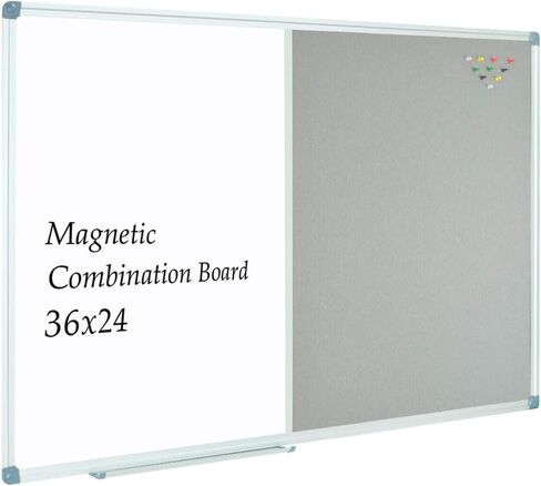 JILoffice السبورة البيضاء القابلة للمسح الجاف / لوحة نشرة اللباد الرمادي، لوحة كومبو 48 × 36 بوصة، إطار من الألومنيوم الفضي مثبت على الحائط للمكتب والمنزل والمدرسة in Kuwait