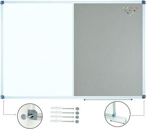 JILoffice السبورة البيضاء القابلة للمسح الجاف / لوحة نشرة اللباد الرمادي، لوحة كومبو 48 × 36 بوصة، إطار من الألومنيوم الفضي مثبت على الحائط للمكتب والمنزل والمدرسة in Kuwait