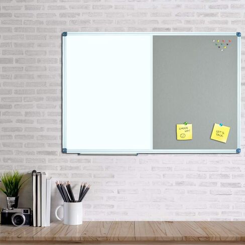 JILoffice السبورة البيضاء القابلة للمسح الجاف / لوحة نشرة اللباد الرمادي، لوحة كومبو 48 × 36 بوصة، إطار من الألومنيوم الفضي مثبت على الحائط للمكتب والمنزل والمدرسة in Kuwait