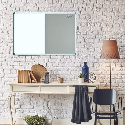 JILoffice السبورة البيضاء القابلة للمسح الجاف / لوحة نشرة اللباد الرمادي، لوحة كومبو 48 × 36 بوصة، إطار من الألومنيوم الفضي مثبت على الحائط للمكتب والمنزل والمدرسة in Kuwait