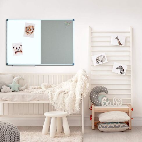 JILoffice السبورة البيضاء القابلة للمسح الجاف / لوحة نشرة اللباد الرمادي، لوحة كومبو 48 × 36 بوصة، إطار من الألومنيوم الفضي مثبت على الحائط للمكتب والمنزل والمدرسة in Kuwait