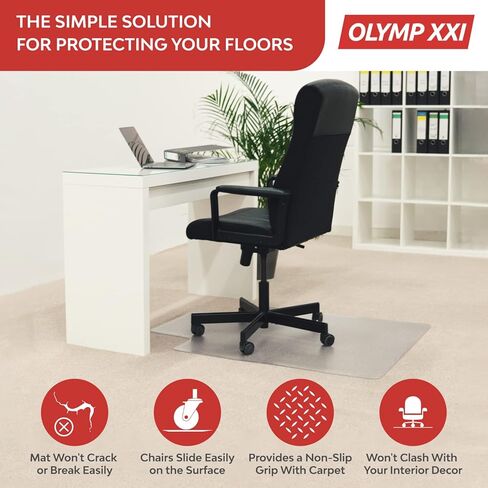 Heavy Duty Office Chair Mat with Lip for Carpet - 48 x 36 Inches Clear Desk Chair Mat - Anti-Slip Durable Carpet Protector for Desk Chair in Saudi Arabia