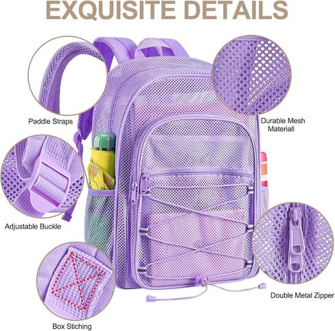 Busiuw Heavy Duty Mesh Backpacks for Adults, Large Capacity Mesh Bookbag | Lightweight College Student See Through Bags with Paddle Straps for Swimming, Fitness, Sports in Kuwait