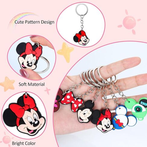 سلسلة مفاتيح وملصقات على شكل فأر كرتوني لهدايا حفلات الأطفال - 24 قطعة من حلقة المفاتيح اللطيفة و50 قطعة من الملصقات لجوائز الفصل الدراسي، وهدية عيد الميلاد، ومستلزمات حشو حقائب الهدايا in Kuwait