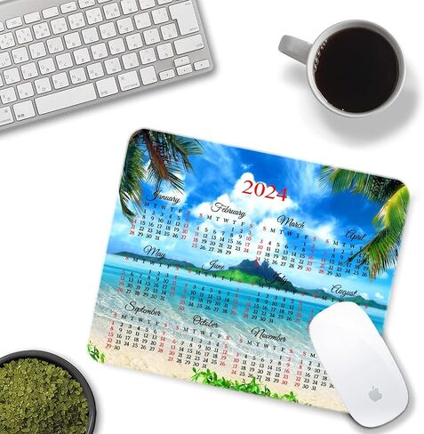 2025 Calendar HD Font Tropical Beach Coconut PalmTrees Mouse Pad,Non-Slip Personalized Rectangular, Size: 9.5 x 7.9 inches…… in Saudi Arabia