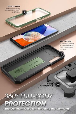 SUPCASE for Samsung Galaxy A14 5G Case with Screen Protector (Unicorn Beetle Pro), [Built-in Stand & Belt Clip] Heavy Duty Full-Body Rugged Protective Phone Case for Samsung A14 5G case, Black in Saudi Arabia