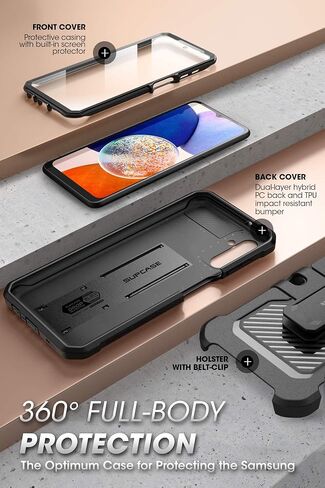 SUPCASE for Samsung Galaxy A14 5G Case with Screen Protector (Unicorn Beetle Pro), [Built-in Stand & Belt Clip] Heavy Duty Full-Body Rugged Protective Phone Case for Samsung A14 5G case, Black in Saudi Arabia