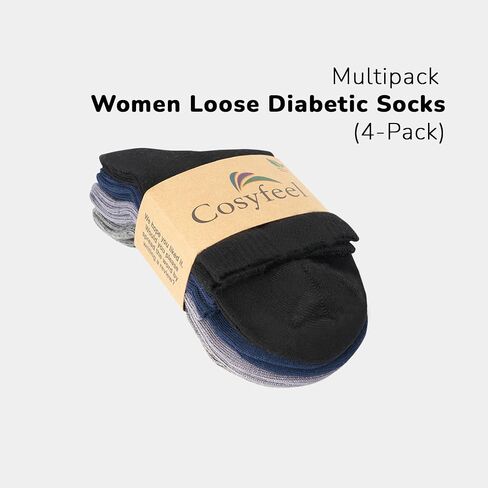 Cosyfeel® Women Loose Diabetic Crew Socks 4-Pair Super Soft Bamboo Viscose Material Durable with Seamless Toe Non-Binding Top in Saudi Arabia