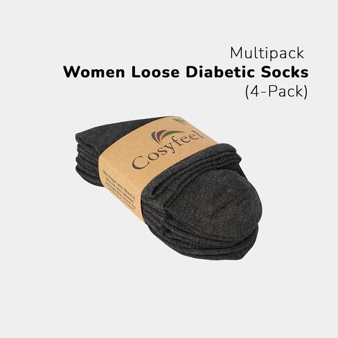 Cosyfeel® Women Loose Diabetic Crew Socks 4-Pair Super Soft Bamboo Viscose Material Durable with Seamless Toe Non-Binding Top in Saudi Arabia