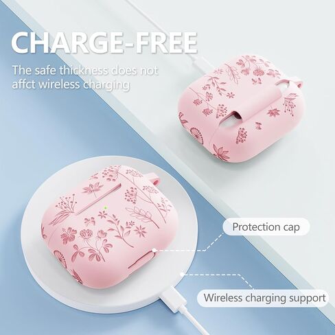 for Airpods 3rd Generation Case - Flower Engraved Soft Silicone Case Compatible with Airpods Case 3rd Generation - Cute Case for Airpod 3rd Generation with Cleaner Kit & Keychain (Pine Green) in Saudi Arabia