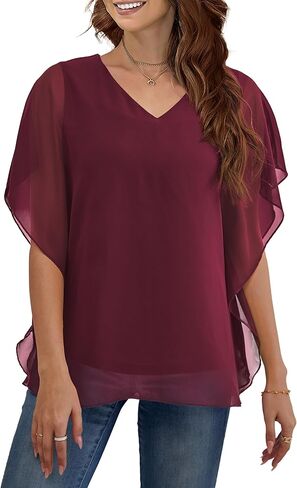 FOLUNSI Women's Plus Size Tunic Tops Double-Layered Shirt Chiffon Elegant Blouses L-3XL in Saudi Arabia
