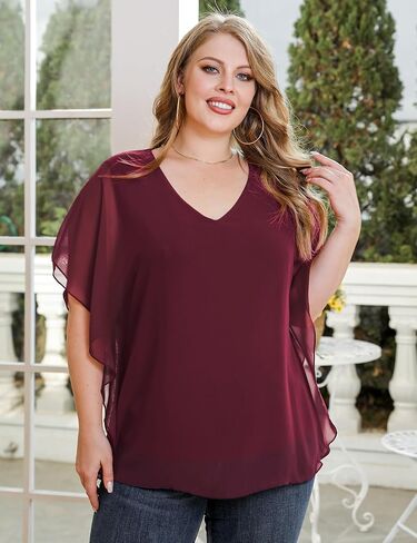 FOLUNSI Women's Plus Size Tunic Tops Double-Layered Shirt Chiffon Elegant Blouses L-3XL in Saudi Arabia