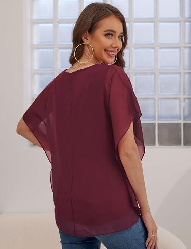 FOLUNSI Women's Plus Size Tunic Tops Double-Layered Shirt Chiffon Elegant Blouses L-3XL in Saudi Arabia