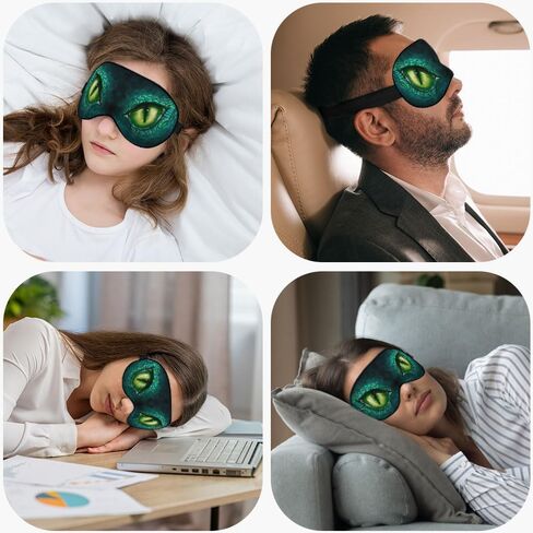 قناع العين للنوم على شكل عين التنين مجردة باللون الأخضر الغامض والحيوانات القوية قناع العين الحريري للنوم الناعم غطاء ظلال العيون للرجال والنساء والأولاد وراحة السفر بالطائرة مع حزام مطاطي in Kuwait