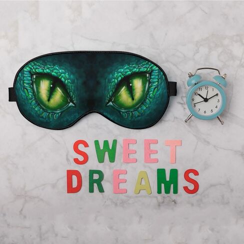 قناع العين للنوم على شكل عين التنين مجردة باللون الأخضر الغامض والحيوانات القوية قناع العين الحريري للنوم الناعم غطاء ظلال العيون للرجال والنساء والأولاد وراحة السفر بالطائرة مع حزام مطاطي in Kuwait
