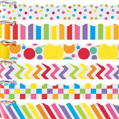 TaoBary 6 Rolls 196.8 ft Back to School Bulletin Board Borders First Day of School Classroom Borders for Bulletin Board Colorful Crayon Pencil Apple Bus Classroom Chalkboard Decoration in Kuwait