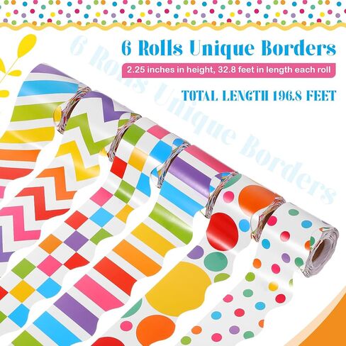 TaoBary 6 Rolls 196.8 ft Back to School Bulletin Board Borders First Day of School Classroom Borders for Bulletin Board Colorful Crayon Pencil Apple Bus Classroom Chalkboard Decoration in Kuwait