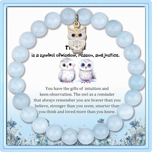 PARTNER Owl Inspirational Birthday Gifts for Women Best Friends Unique Gifts Natural Stone Beaded Bracelets for Women Teen Girls Agate Beaded Jewelry with Meaningful Message Card For Owl Lovers,Comes Packaged in Kuwait