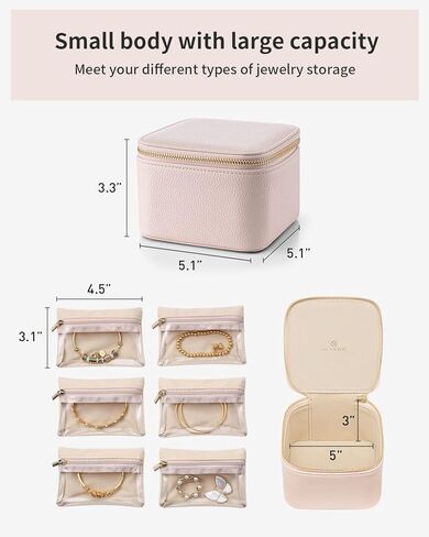 صندوق مجوهرات للسفر من Vlando مع 6 سحاب حقيبة مجوهرات للسفر وحقيبة مستحضرات التجميل وحقيبة فرش المكياج للهدايا والنساء والفتيات in Kuwait