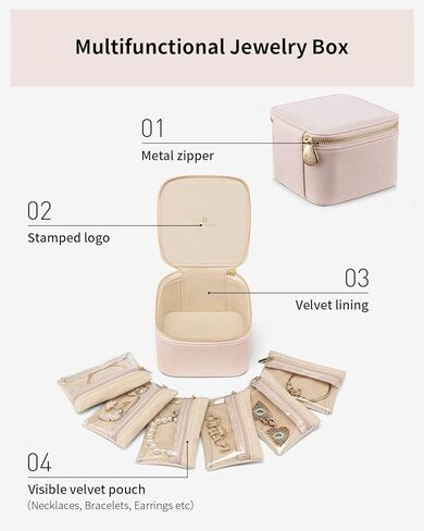 صندوق مجوهرات للسفر من Vlando مع 6 سحاب حقيبة مجوهرات للسفر وحقيبة مستحضرات التجميل وحقيبة فرش المكياج للهدايا والنساء والفتيات in Kuwait