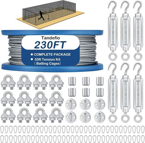 Batting Cage Netting Wire Tension Kit Cable Kit Batting Cage Suspension Kits Net Hanging Kits Ideal for Baseball and Softball Batting Cage Net Hitting Tunnels DIY Batting Cages Sized 55ft in Saudi Arabia