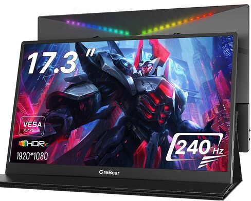 𝟮𝟰𝟬𝙃𝙕 17.3" Portable Gaming Monitor 1080P HDR 𝙄𝙋𝙎 Screen 𝙍𝙂𝘽 𝘿𝙮𝙣𝙖𝙢𝙞𝙘 𝘽𝙖𝙘𝙠𝙡𝙞𝙜𝙝𝙩 HDMI USB-C Laptop Display Extender, PC Second Screen w/Cover & Speakers for Switch PS4/5 VESA in Kuwait