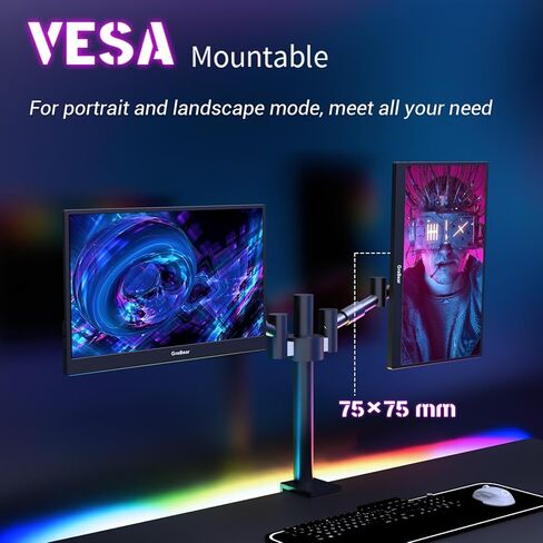 𝟮𝟰𝟬𝙃𝙕 17.3" Portable Gaming Monitor 1080P HDR 𝙄𝙋𝙎 Screen 𝙍𝙂𝘽 𝘿𝙮𝙣𝙖𝙢𝙞𝙘 𝘽𝙖𝙘𝙠𝙡𝙞𝙜𝙝𝙩 HDMI USB-C Laptop Display Extender, PC Second Screen w/Cover & Speakers for Switch PS4/5 VESA in Kuwait