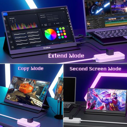 𝟮𝟰𝟬𝙃𝙕 17.3" Portable Gaming Monitor 1080P HDR 𝙄𝙋𝙎 Screen 𝙍𝙂𝘽 𝘿𝙮𝙣𝙖𝙢𝙞𝙘 𝘽𝙖𝙘𝙠𝙡𝙞𝙜𝙝𝙩 HDMI USB-C Laptop Display Extender, PC Second Screen w/Cover & Speakers for Switch PS4/5 VESA in Kuwait