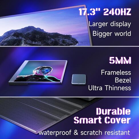 𝟮𝟰𝟬𝙃𝙕 17.3" Portable Gaming Monitor 1080P HDR 𝙄𝙋𝙎 Screen 𝙍𝙂𝘽 𝘿𝙮𝙣𝙖𝙢𝙞𝙘 𝘽𝙖𝙘𝙠𝙡𝙞𝙜𝙝𝙩 HDMI USB-C Laptop Display Extender, PC Second Screen w/Cover & Speakers for Switch PS4/5 VESA in Kuwait
