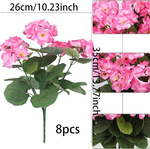 8 Pcs Artificial Geraniums Flowers Red Silk Geraniums for Outdoors UV Resistant Artificial Geranium Bush Faux Flowers Plants Geraniums for Garden Home Decor Indoor Patio Vase Table Centerpiece in Saudi Arabia