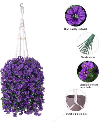 Artificial Hanging Flowers for Outdoors Fall Decoration, Faux Plants Basket for Autumn Planters, Fake Silk Realistic UV Resistant Look Real for Home Porch Patio (Pink) in Saudi Arabia