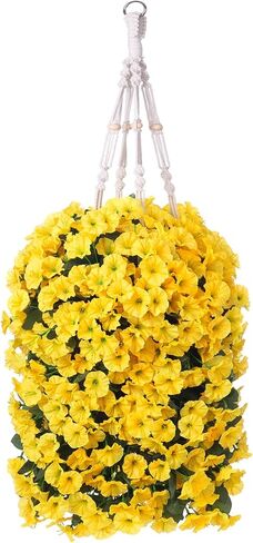 Artificial Hanging Flowers for Outdoors Fall Decoration, Faux Plants Basket for Autumn Planters, Fake Silk Realistic UV Resistant Look Real for Home Porch Patio (Pink) in Saudi Arabia