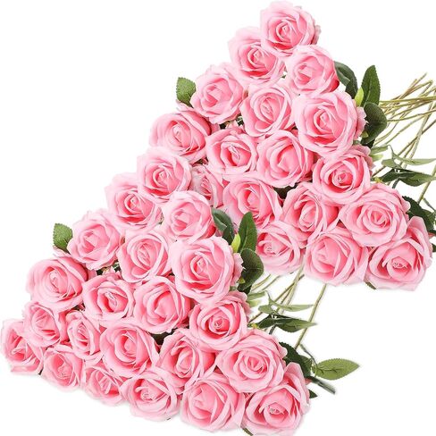 Hotop 40 Pcs Rose Artificial Flowers Bulk with Long Stem, Bouquet Roses, Realistic Silk Fake Roses for Home Wedding Centerpieces Party Table Decoration Valentine's Day Gifts(Wine Red) in Saudi Arabia