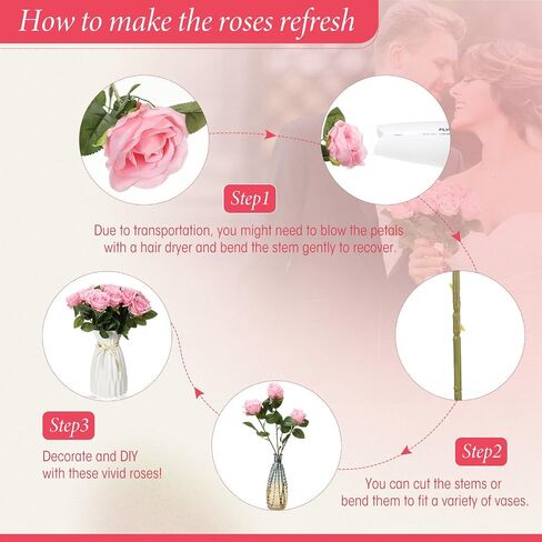 Hotop 40 Pcs Rose Artificial Flowers Bulk with Long Stem, Bouquet Roses, Realistic Silk Fake Roses for Home Wedding Centerpieces Party Table Decoration Valentine's Day Gifts(Wine Red) in Saudi Arabia