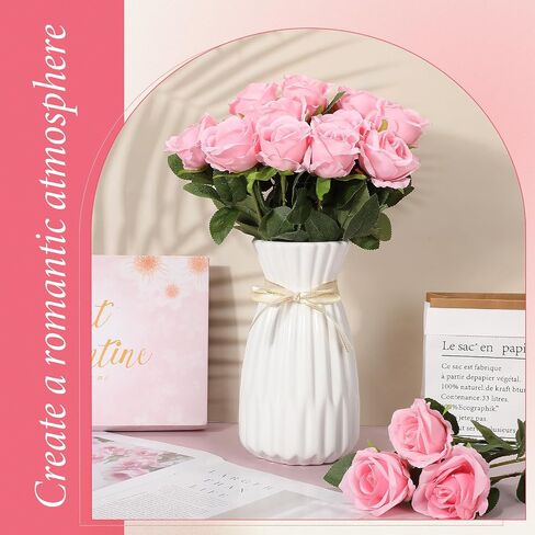 Hotop 40 Pcs Rose Artificial Flowers Bulk with Long Stem, Bouquet Roses, Realistic Silk Fake Roses for Home Wedding Centerpieces Party Table Decoration Valentine's Day Gifts(Wine Red) in Saudi Arabia