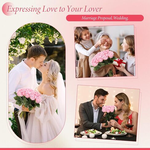 Hotop 40 Pcs Rose Artificial Flowers Bulk with Long Stem, Bouquet Roses, Realistic Silk Fake Roses for Home Wedding Centerpieces Party Table Decoration Valentine's Day Gifts(Wine Red) in Saudi Arabia