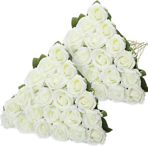 Hotop 40 Pcs Rose Artificial Flowers Bulk with Long Stem, Bouquet Roses, Realistic Silk Fake Roses for Home Wedding Centerpieces Party Table Decoration Valentine's Day Gifts(Wine Red) in Saudi Arabia