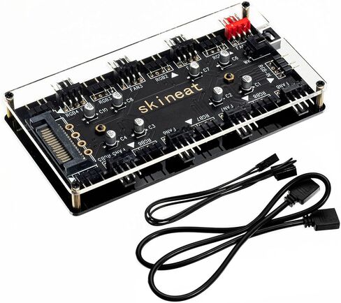 ARGB and PWM hub12V 4Pin PWM & 5V 3Pin ARGB with SATA Power 2-in-1 Hub 8 Way Sync CPU Cooling Chassis Fan Hub Addressable RGB Lighting for Extended Motherboard Interface (12V 4pin (2-in-1)) in Kuwait