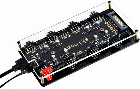 ARGB and PWM hub12V 4Pin PWM & 5V 3Pin ARGB with SATA Power 2-in-1 Hub 8 Way Sync CPU Cooling Chassis Fan Hub Addressable RGB Lighting for Extended Motherboard Interface (12V 4pin (2-in-1)) in Kuwait