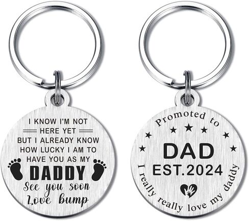 تمت ترقيته إلى Dad Est.2024، هدايا الأب الجديد، سلسلة مفاتيح الأب المستقبلي، أفكار هدية للأب في عيد الأب لأول مرة، هدية إعلان عن الحمل لتصبح بابا، هدية دفع للآباء الجدد in Kuwait