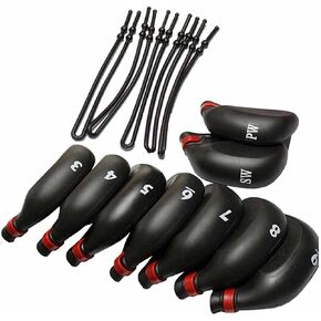 Golf Iron Covers, 9Pcs/Set GLOOF Golf Head Covers Black Silicone Rubber Golf Club Head Covers Fit All Brands