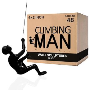 Climbing Man Wall Art for Home Decor with 30" Leather Rope | Polyresin Statues and Sculptures with Hanging Hardware Included for Modern Wall Decor and Motivational Art, Black