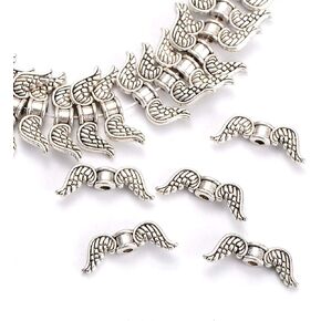 Fashewelry 100Pcs Antique Silver Skull Head with Wing Charms 17x23mm Tibetan Steampunk Gothic Style Pendants for DIY Jewelry Craft Making